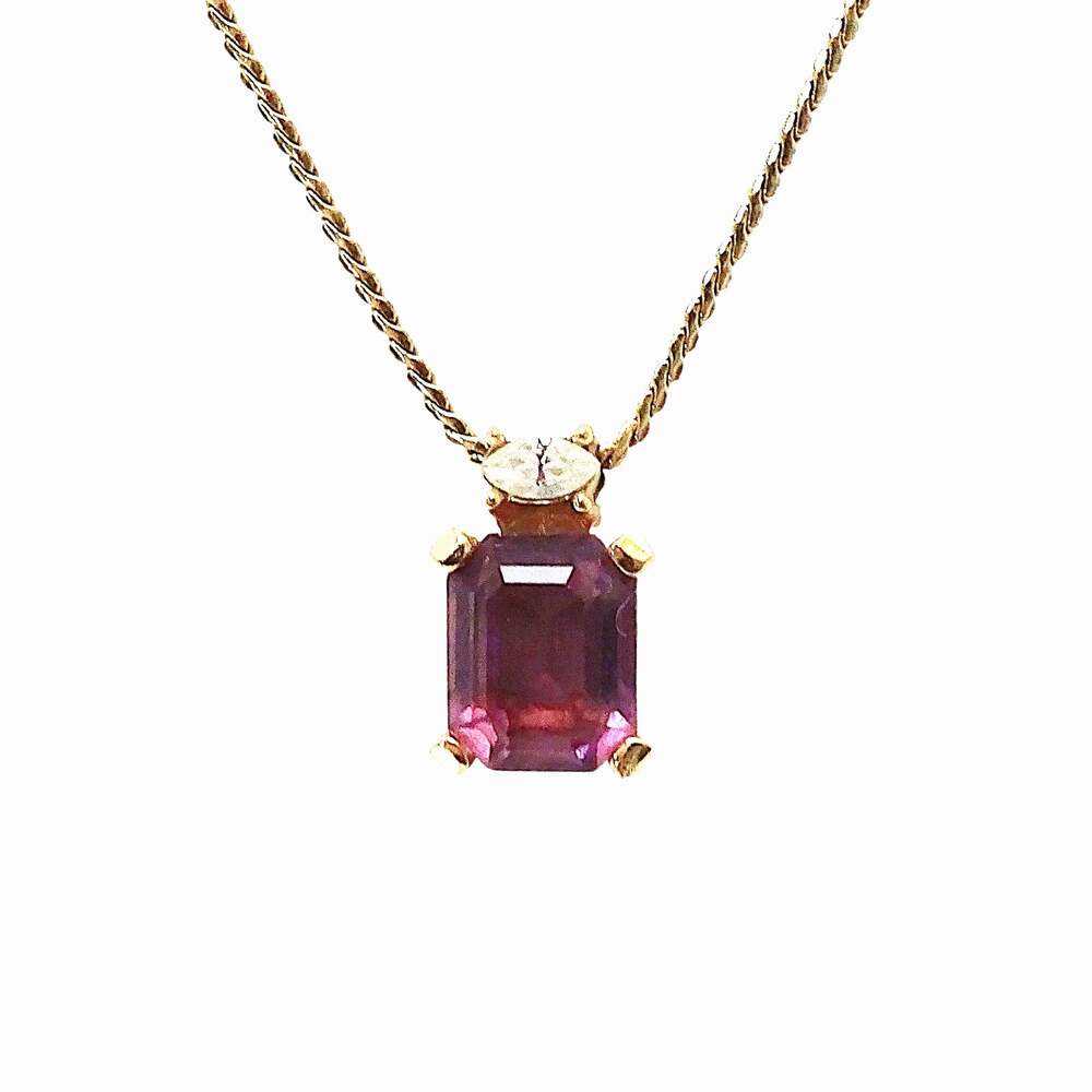 Vintage Christian Dior Purple Crystal Pendant Necklace Signed Chr Dior
